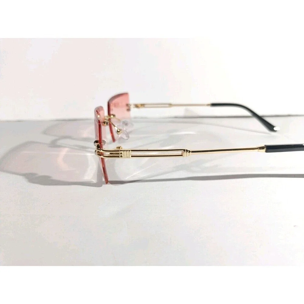 Rimless Square Sunglasses Pink Tint Unisex Metal Frame